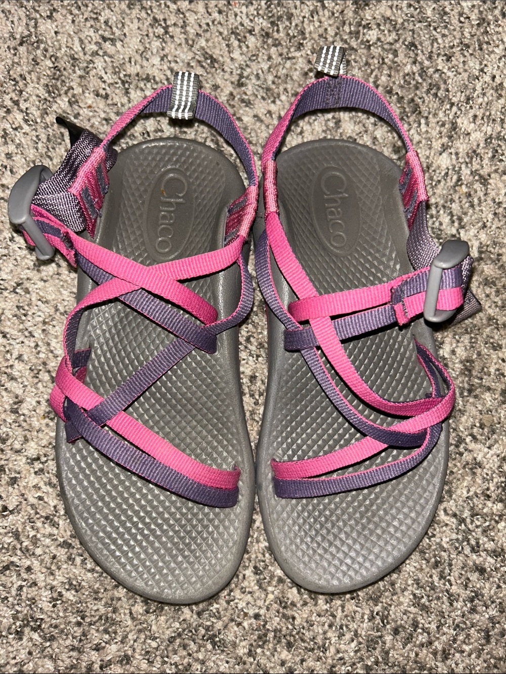 Chaco Girls Gray Sandals with Pink and Purple Straps